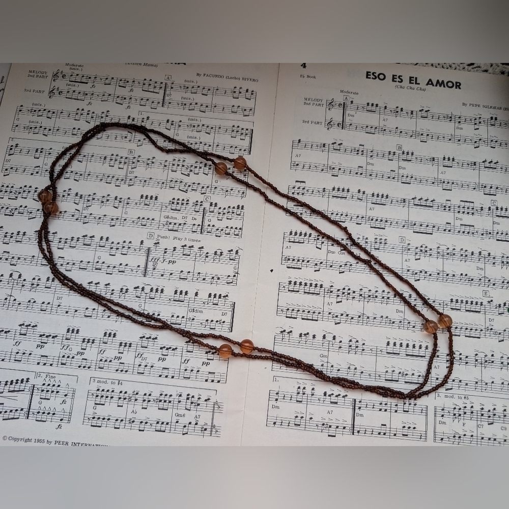 Vintage Beaded Necklace with Amber Accents